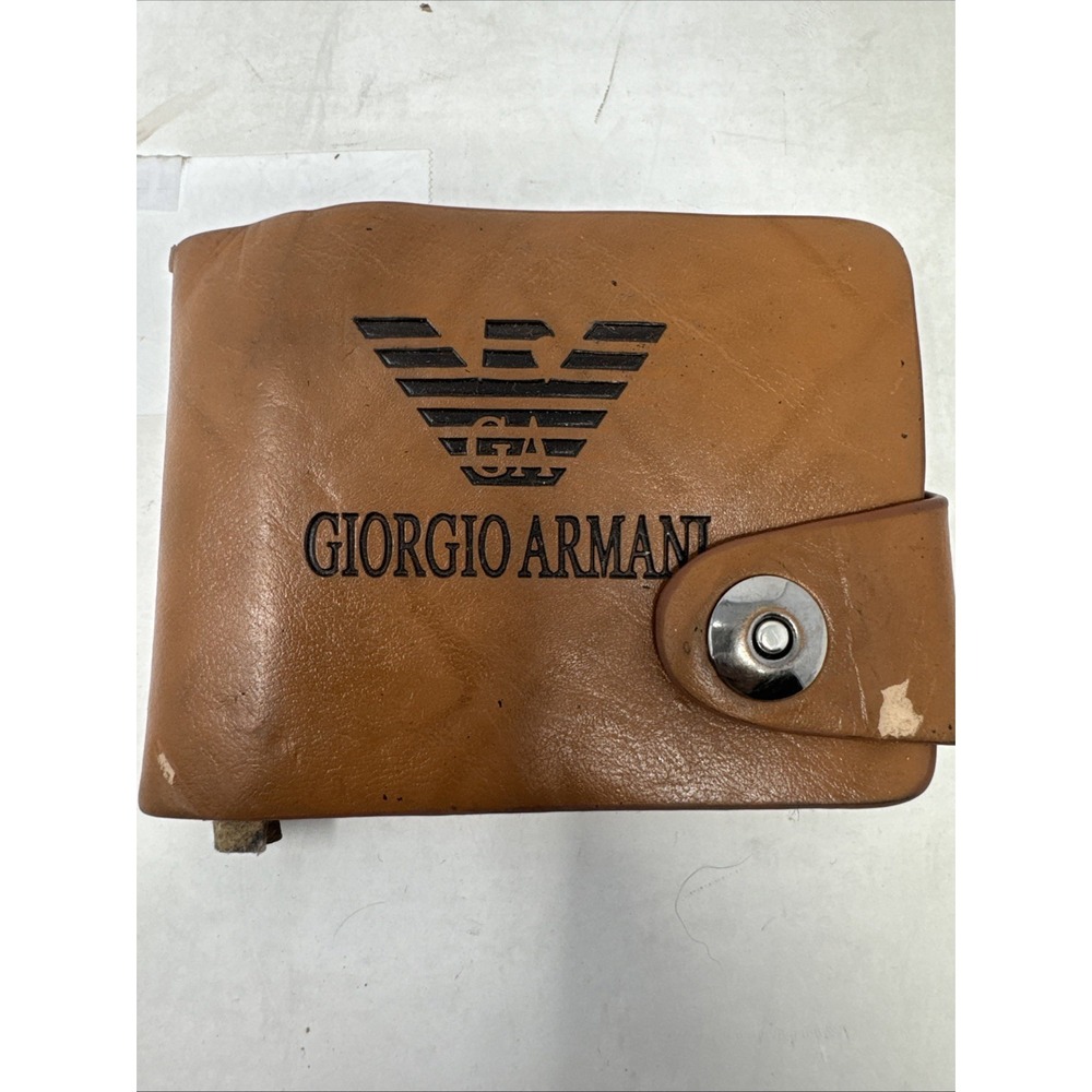 Giorgio Armani Leather Card Holder Wallet In Brown